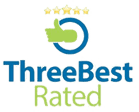 Logo of "threebest rated" for Emergency Restoration featuring a blue and green circular arrow and the name in bold, colorful letters, embellished with star illustrations above the text.